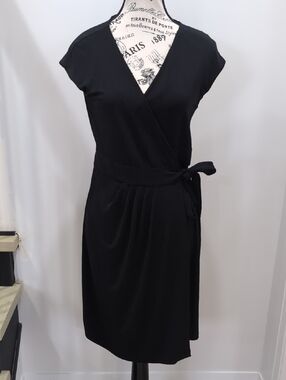 ESPIRIT | Women's Black Front Wrap Style Deep V-Neck Mini Dress